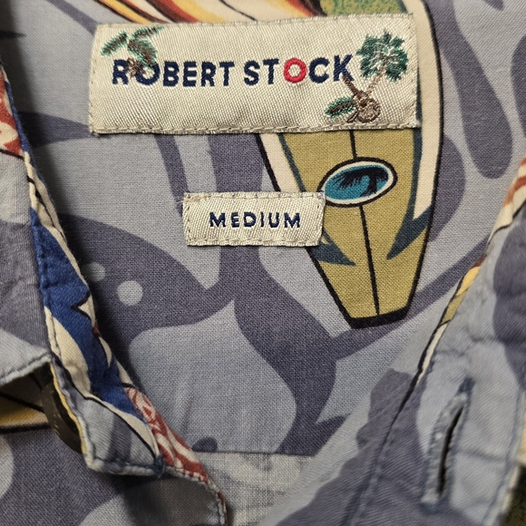 Robert Stock Hawaiian Button Down Surf Board Shirt‎ Short Sleeve Size Medium - Picture 6 of 7